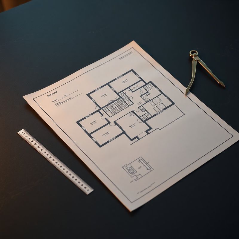 Architektonický pôdorys a rysovacie nástroje na tmavom stole